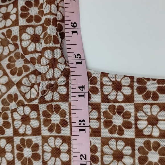 Rue21 brown white floral print mesh long sleeve crop top button down sheer - Picture 6 of 9